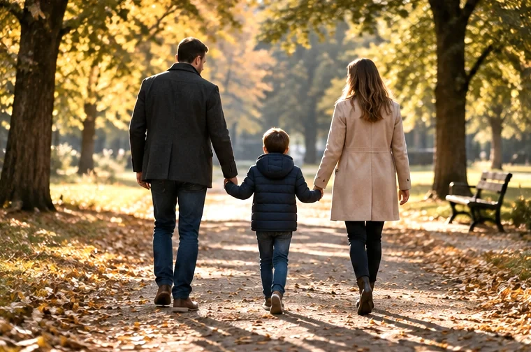 Család sétál egy parkban – illusztrációs kép